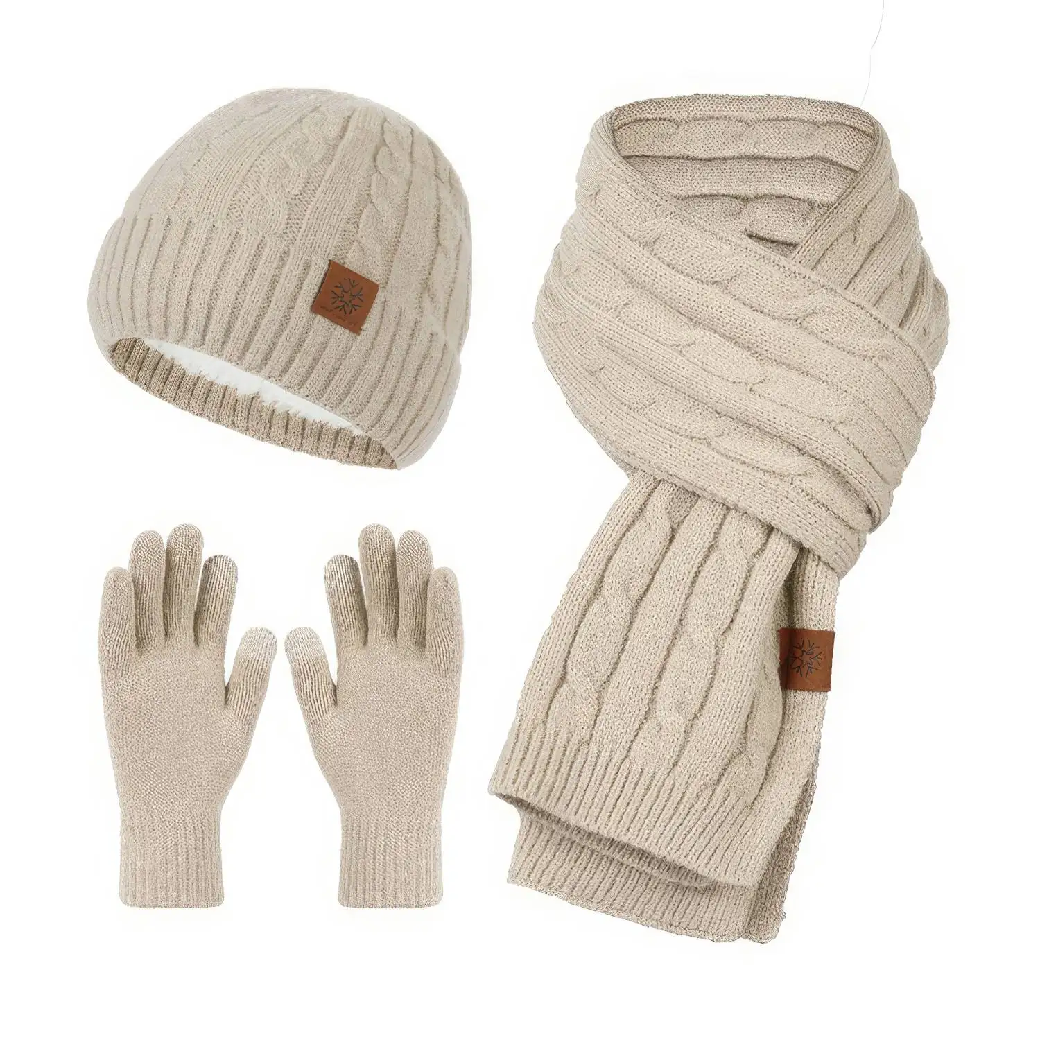 

Unisex Knit Hat Scarf Gloves Set Comfortable Skin-Friendly Thick Alpaca Wool for Cold Weather Wind Resistance for Women Men