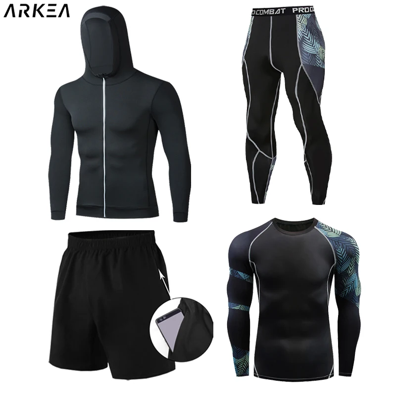 

4 Pieces Sportwear Sport Shirt Men Compression Pants Gym Running Shirt Men Fitness Leggings Clothes Tight Suit gym shirt men
