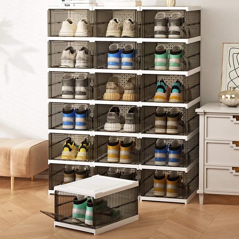 Free Installation Shoe Box Integrated Foldable Moisture-proof Storage Box Transparent Visible Door Magnetic Shoe Cabinet