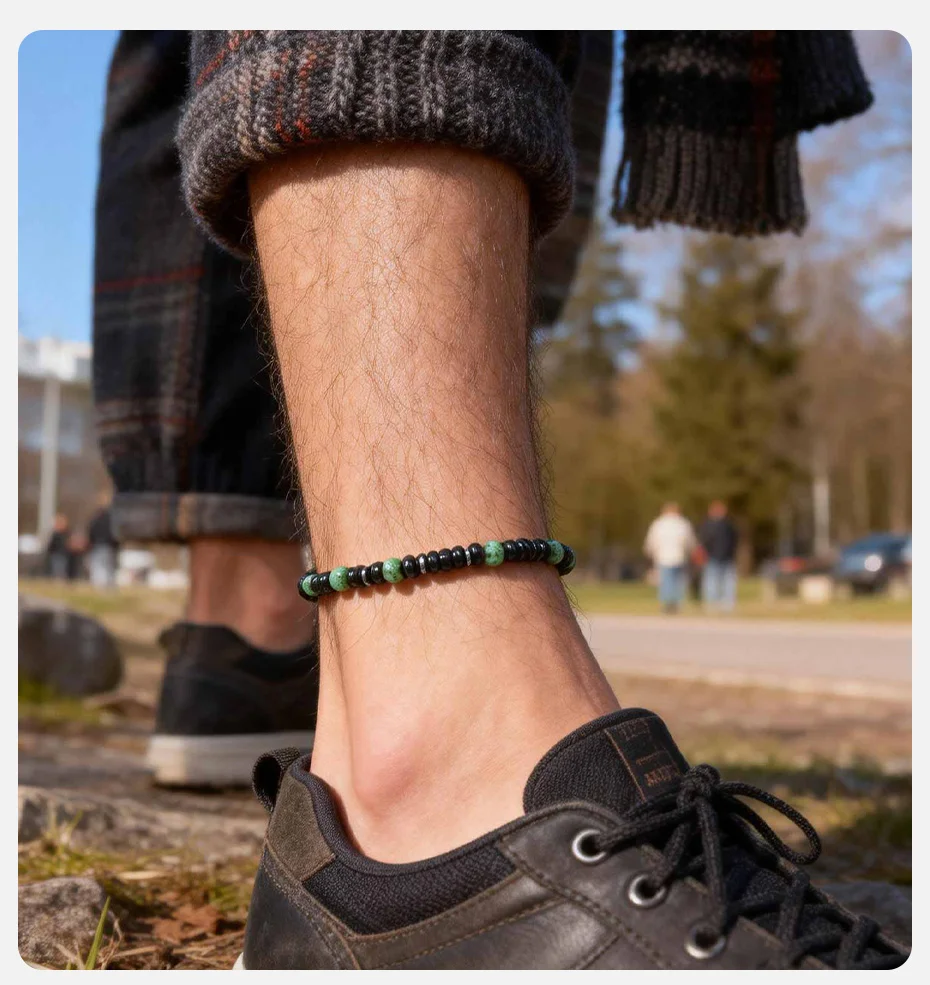 Vnox Edelstahl-Fußkettchen mit Steinperlen für Männer und Frauen, klassische verstellbare Fußkettchen, Sommer, Strand, Boho, Hip-Hop, Schmuck, Geschenke – Detail 2