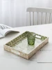Luxury Rectangle Green Mother Of Pearls Tray With Two Handles Hand Crafted Home Tabletop Decor Storage Plate For Coffee Cups Set 4