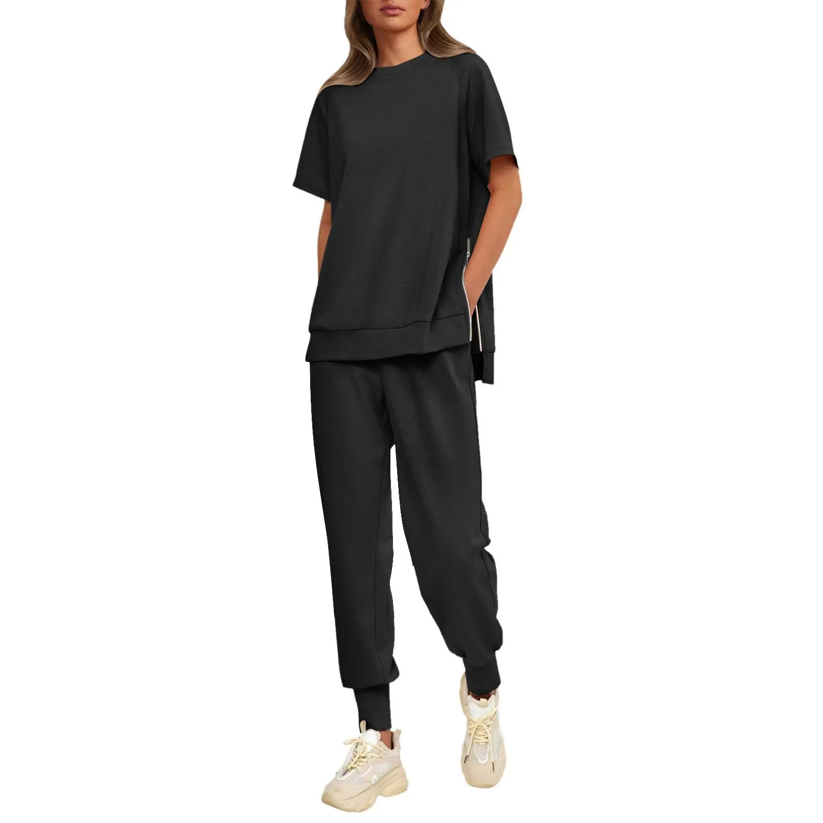 Sets Women's summer two-piece sportswear casual short sleeved top high waisted sports pants set two piece
