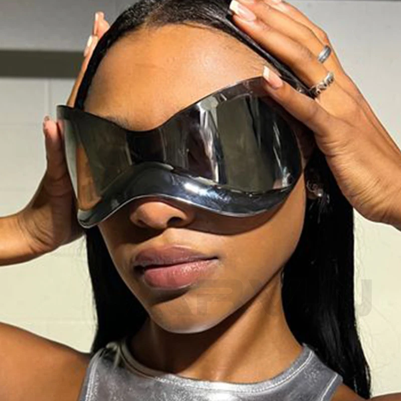 Popular Future Technology Sense y2k Women\'s Sunglasses Men Oversized Punk Silver Sun Glasses Female Rimless Eyeglasses Goggle