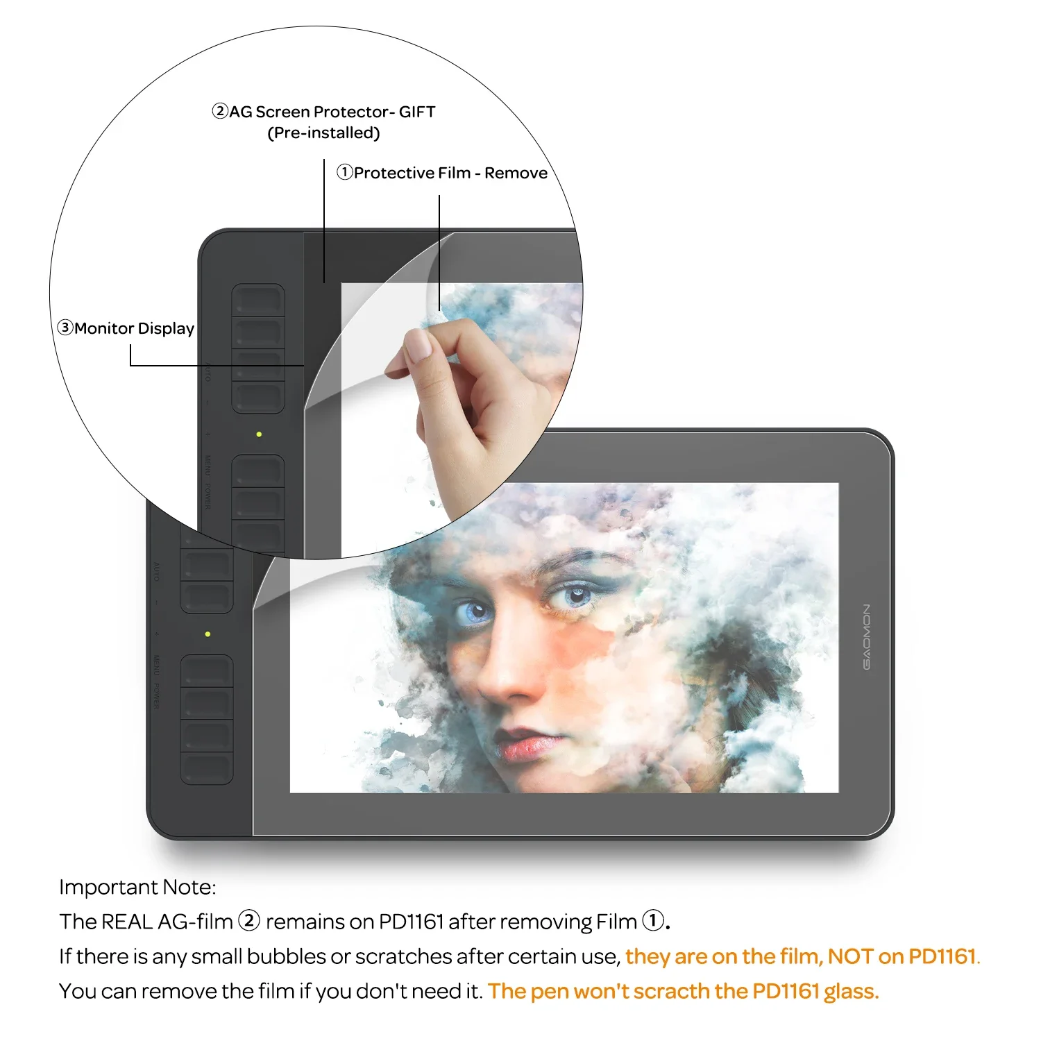 Protective film GAOMON PD1161/PD1220/PD1320/PD1560/PD1561/PD1610/PD156PRO/PD2200 Protector Graphics tablet display monitor screen film