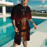 2023 Rap Singer 2pac Trendy Men T Shirt Set 3D Print Tupac Hip Hop Streetwear Oversize O-Neck Short Sleeve Tshirts Fashion Cloth 2