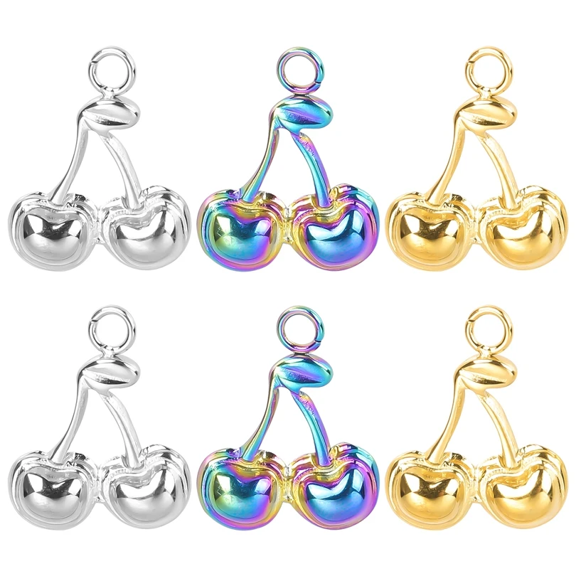 

5-10pcs Stainless Steel Fruit Pendant Cute Cherry Charms For Jewelry Making DIY Necklace Earrings Handmade Accessories Wholesale