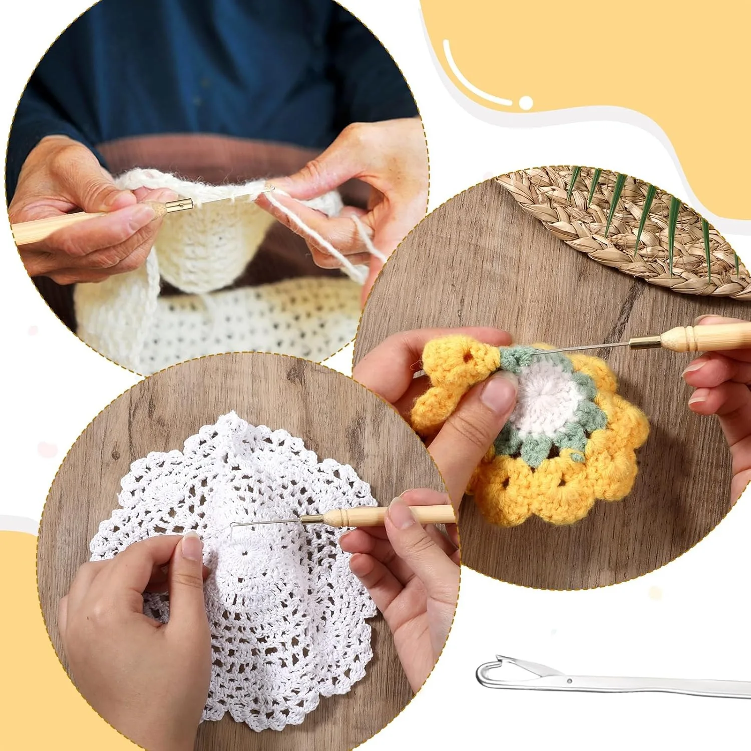 헤어용 코바늘, 나무 풀링 훅, 와이어 연장용 코바늘, 드레드락, 래치 훅 바늘