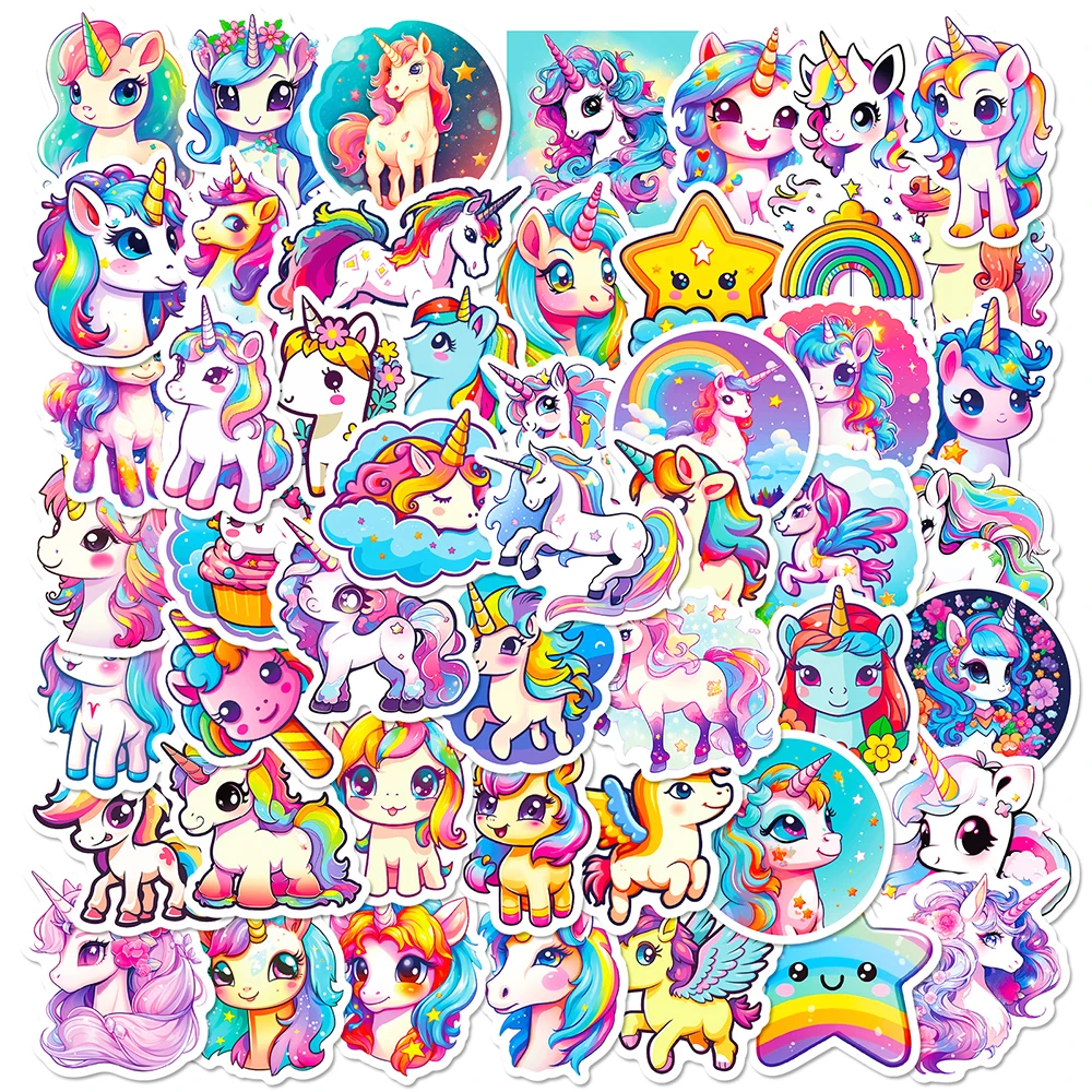 50pcs Cartoon Cute Unicorn DIY Graffiti Stickers Pack for Kid Laptop Scrapbooking Notebook Phone Stationery Diary Kids Decals unicorn fantasy transparent 3d decorative stickers scrapbooking stick label diary stationery album stickers