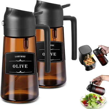 2-in-1 Glass Oil Dispenser & Sprayer - 16oz/470ml Leakproof Olive Oil Sprayer Bottle for Cooking, Air Fryer, BBQ, Baking, Salad 1