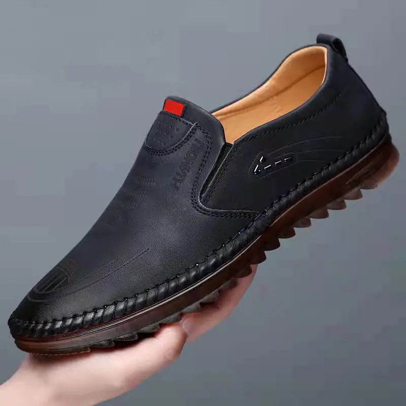 Fashion Men's Leather Anti-Slip Shoes Casual Flat Outdoor Travel