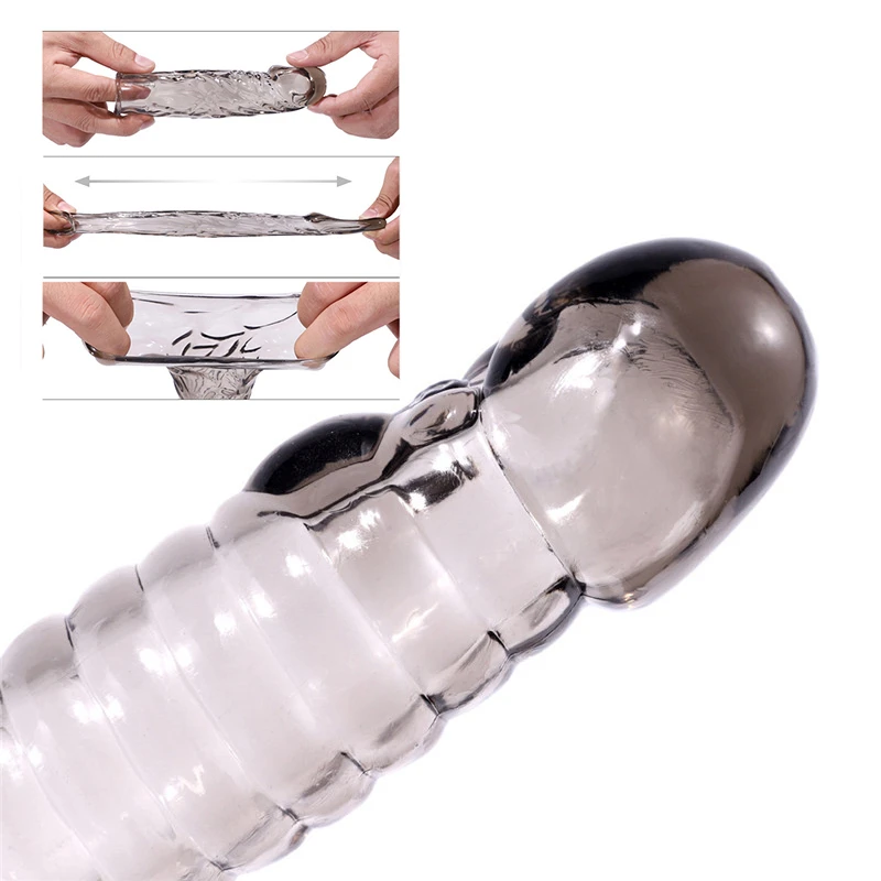 Extender Sleeve Cover Ring Preservativo in silicone riutilizzabile Dildo Guaina Preservativi Ritardo Eiaculazione Giocattoli sessuali per s_voghion.com