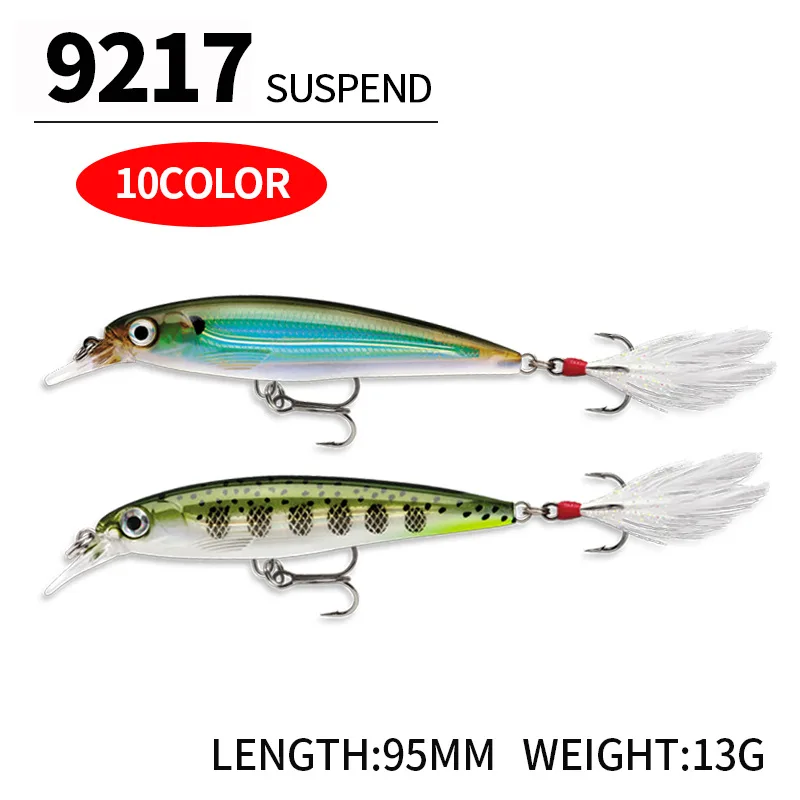 

Sea.Yolo 13g 9.5cm Minnow Fishing Lure Hard Artificial Bait Topwater Bionic Bait Tying Feather Hook for Bass Fishing Accessories