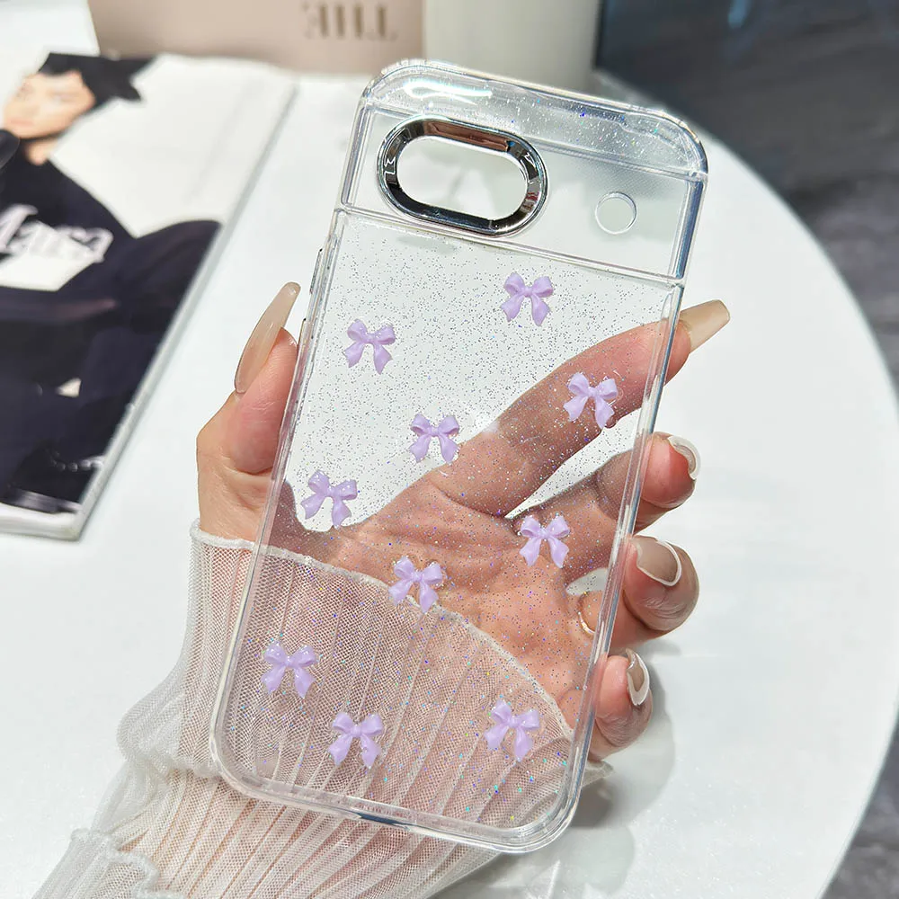 Colorful 3D Bowknot Soft Case with Silvery Glitter Bling Cover
