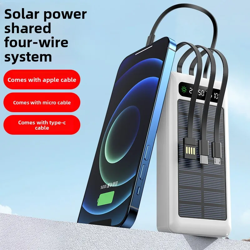 20000/30000/50000mAh Solar-powered Power Bank for IPhone Huawei and Samsung Mobile Phones Power Bank with Four Built-in Cables - 4