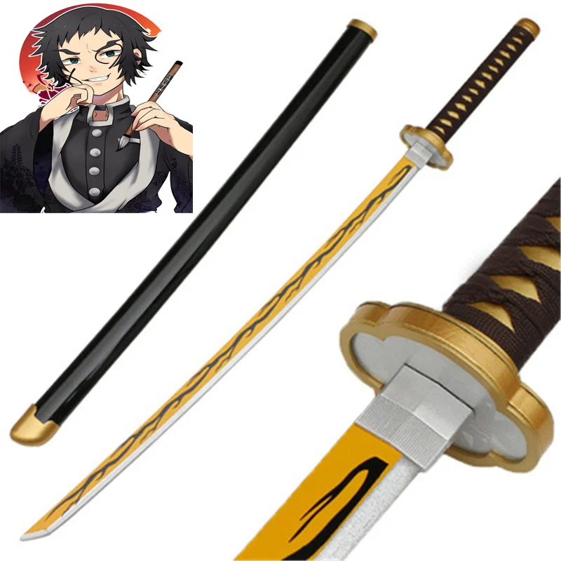 Cosplay Kimetsu No Yaiba Kaigaku Anime Katana Demon Slayer Agatsuma Zenitsu 104Cm Bambù Assemblato Spada Modello Di Arma