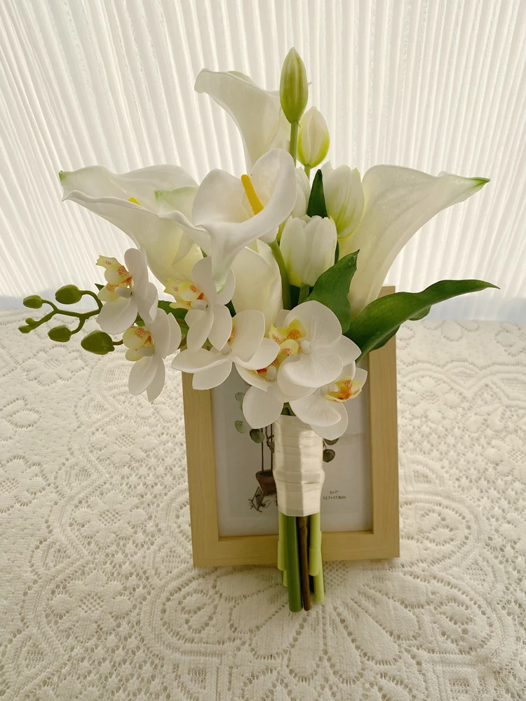 WB0406 Wedding Flowers Ivory Calla Lilies Tulip Small brunch bridesmaids bouquets for wedding ramos de 15 quincea&ntilde;era