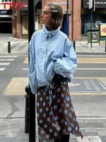 Chemise Femme Imprimée Rayée TTQV Printemps 2026 Col Roulé Manches Longues Chemises Élégantes Classiques Haut Vêtement Femme Streetwear 6