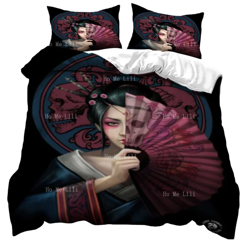 

Mysterious Beautiful And Unique Japanese Geisha Woman Holding A Fan Duvet By Ho Me Lili Bedding Set