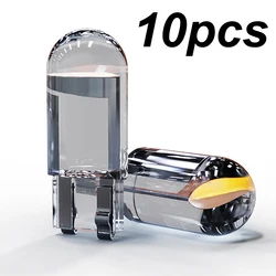 Pack of 10 Canbus T10 LED Car Interior Light Bulbs - COB Glass, 6000K White, 12V (Amber Yellow)
