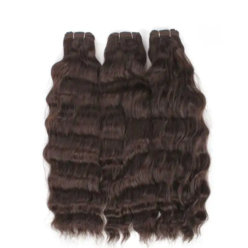 Lydia synthetische lange lose gewellte Haarverlängerungen, hitzebeständig, Weben, Wasser, lockig, braun, Bündel mit doppeltem Schuss, zum Einnähen, 45,7–55,9 cm – Detail 2