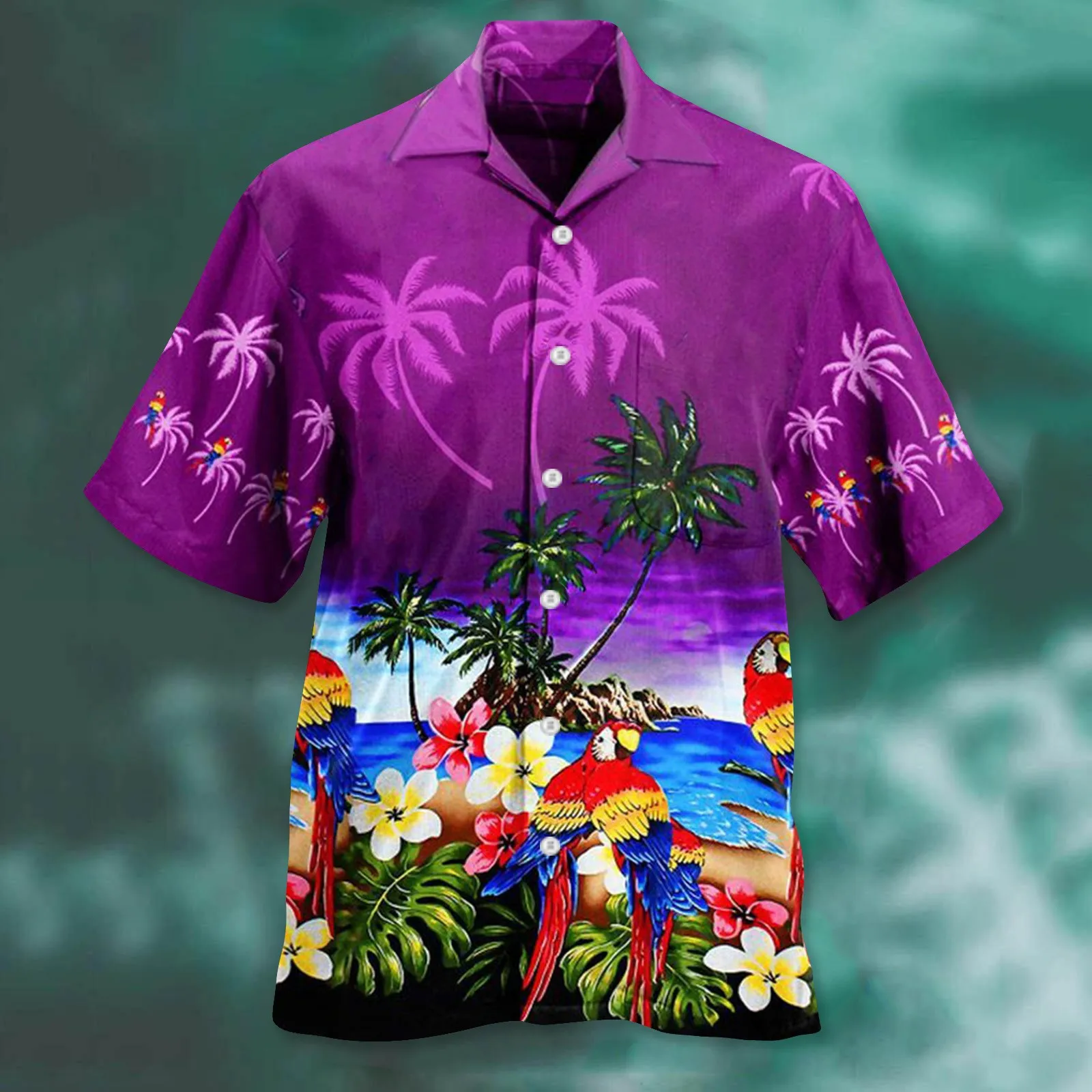 2024 Men's Shirts Hawaii Parrot Leaf Floral Print Party Beach Short Sleeve Lapel Button Up Camisa Plus Size Holiday Ropa Hombre 4