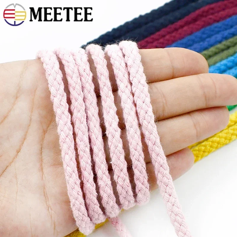 10/20/30Meters 7mm 8 Shares Round Cotton Cords Decorative Rope Twisted Braided Drawstring Ropes DIY Home Textile Craft Sewing