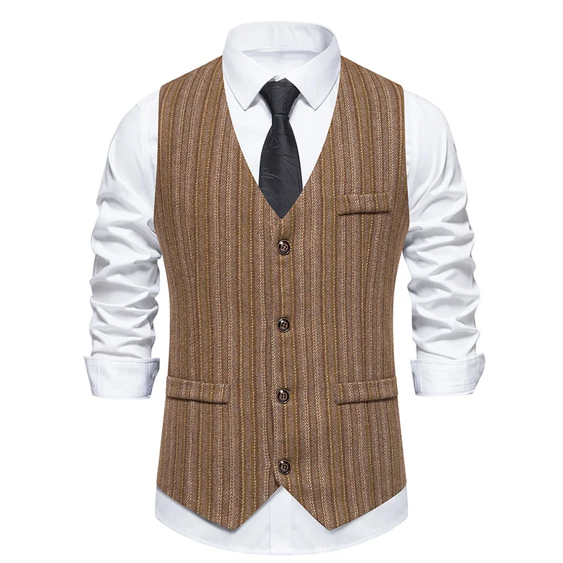 Gilet Uomo Elegante In Tweed Scozzese - Slim Fit, Senza Maniche, Per Matrimoni - Foto 6