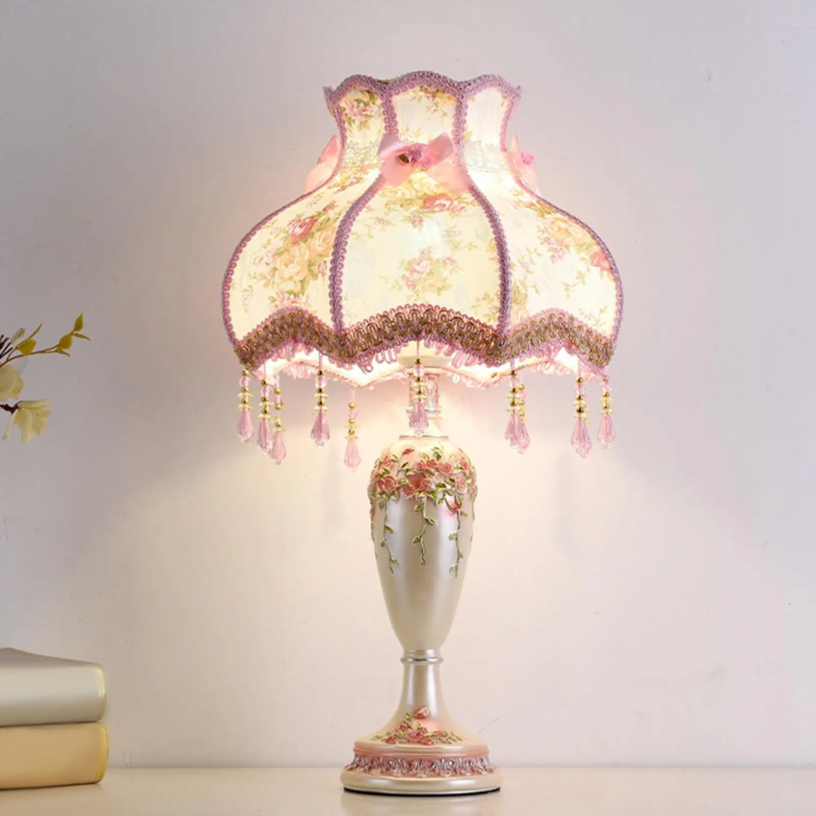 

Table Lamp Night Light Pastoral Women Girls E27 Decorative European Style Night Stand Lamp for Bedside Office US Plug