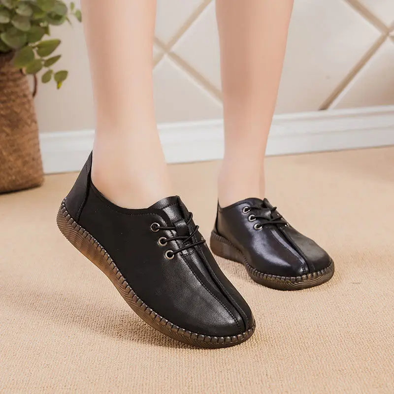 Lace Up Flats Women's Oxfords Comfy Leather Shoes Female Designer Loafers Woman Black Slip Ons Ladies Driving Shoes Retro Loafer