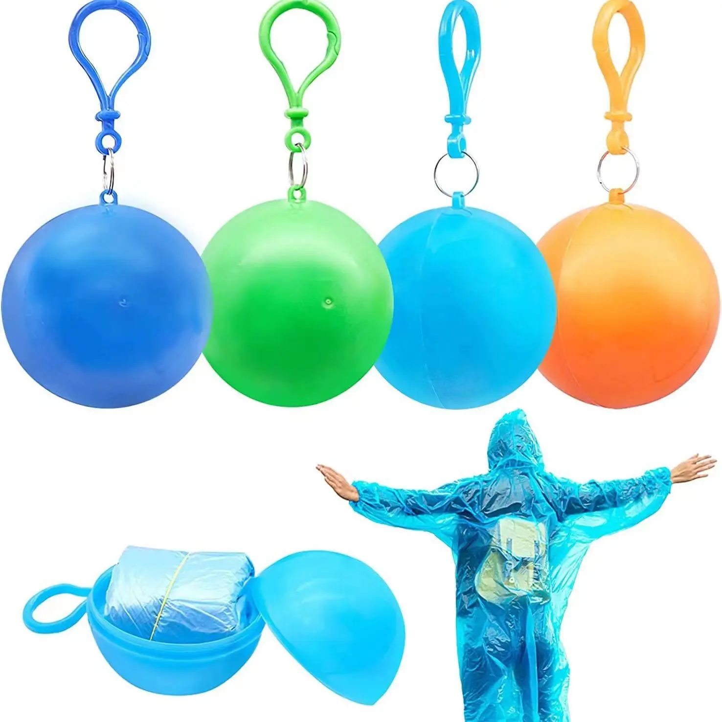 Portable Mini Raincoats Ball For Adults Kids Disposable Rain Ponchos Rainwear Cloak Rain Gear Keyring Ball Hook raincoat poncho