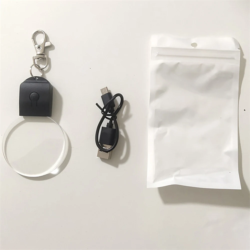 10Pcs Led 3D Blank Acrylic Keychain RGB Colorful Night Light Key Pendant Lamp Christmas Gift DIY Key Ring Rechargeable Light 5