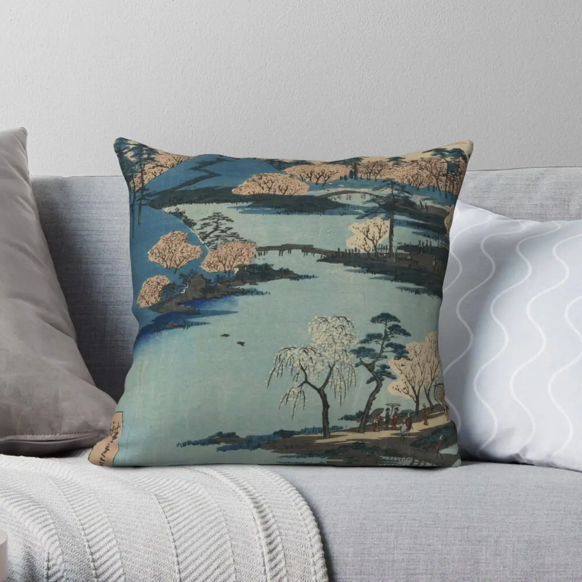 

Fukagawa Hatiman Yamabiraki Square Pillowcase Polyester Linen Velvet Pattern Decor Pillow Case Sofa Seater Cushion Cover 45x45