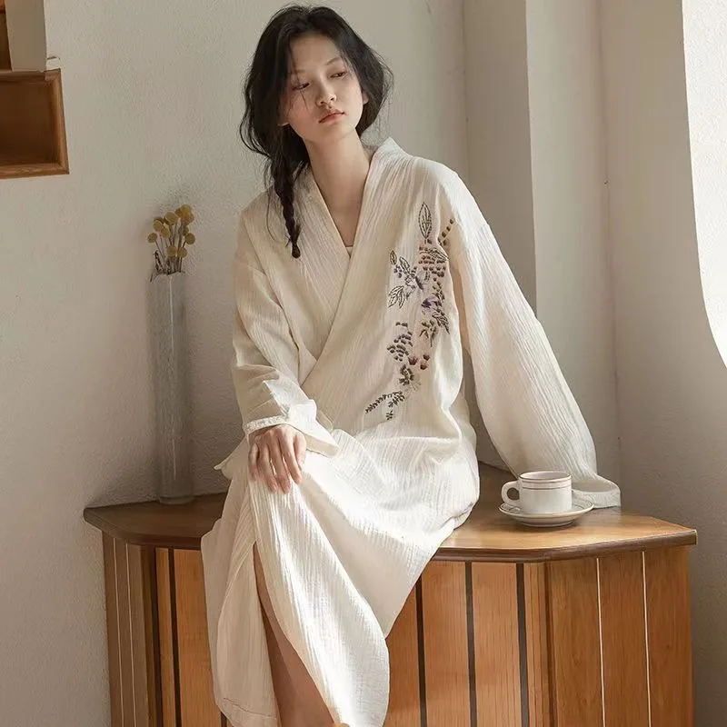 2023 Japanese Kimono Dressing Gown Autumn Ladies Cotton Crepe Cloth