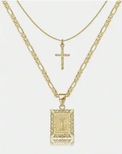 Letter Necklace Layered Initial Cross Necklace, Layering Square Letter Pendant Figaro Chain Cross Choker  for Women Girls
﻿ - Image 9