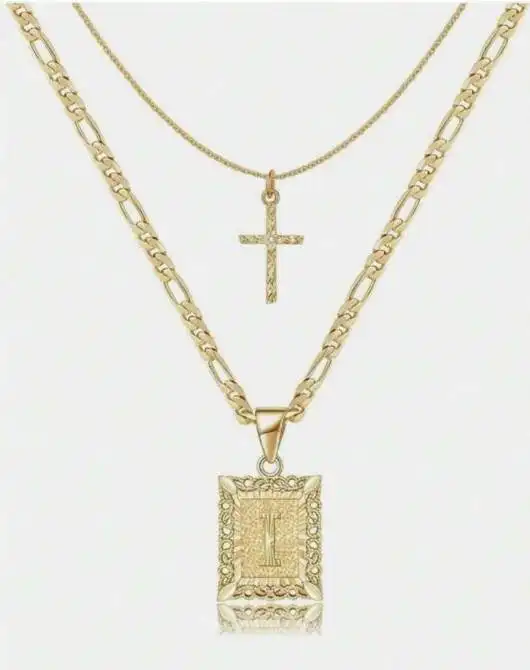 Letter Necklace Layered Initial Cross Necklace, Layering Square Letter Pendant Figaro Chain Cross Choker  for Women Girls
﻿ - Image 9
