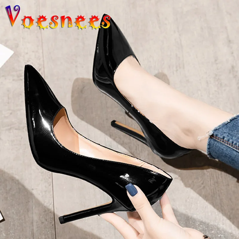 

Voesnees Brand Spring And Summer Shallow Mouth Office High Heel Pumps Black Patent Leather Wedding Party Pointed Toe Women Shoes