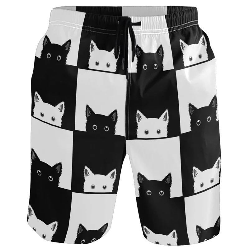 

Cartoon Animal Graphic Beach Shorts Men 3d Print Cat Dog Duck Swim Trunks Summer Street Surf Board Shorts Oversized Short Pants