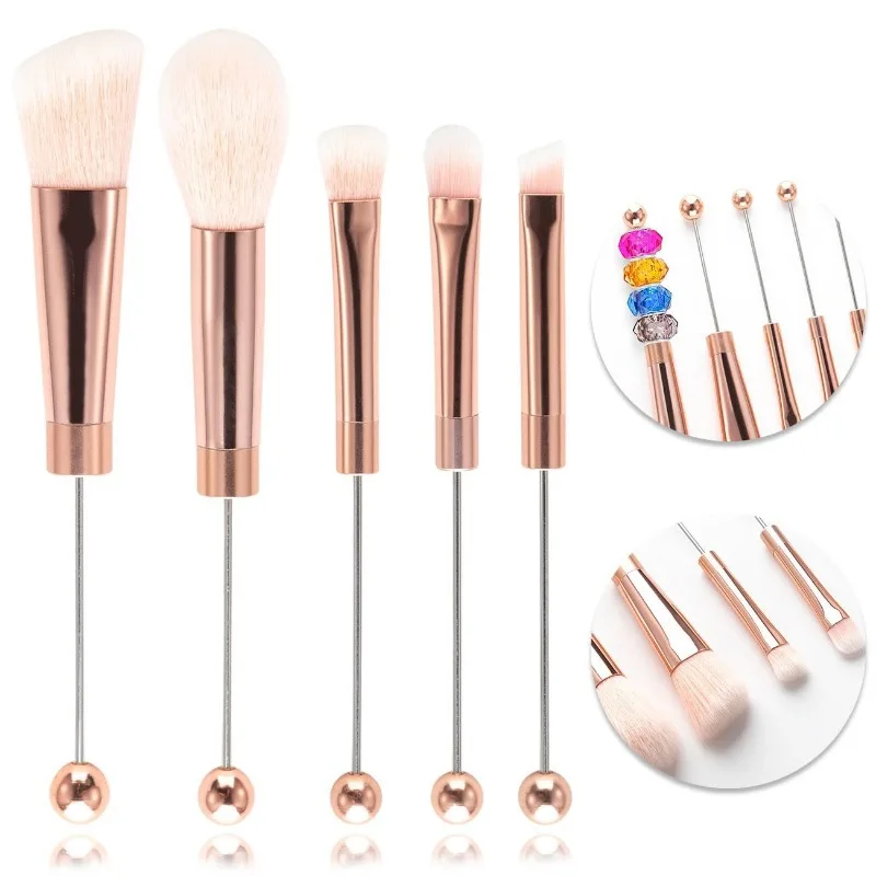 5pcs DIY Beadable Eyeshadow Brush Portable Full Function Loose Powder Contour Highlights Eye Makeup Brushes Set  for Beginner