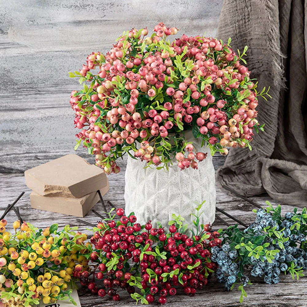 Künstliche Beerenblumen, rot, blau, künstliche Pflanze, künstliches Blumenarrangement, Tischdekoration für Zuhause, Hochzeiten, Weihnachtsdekoration – Detail 2
