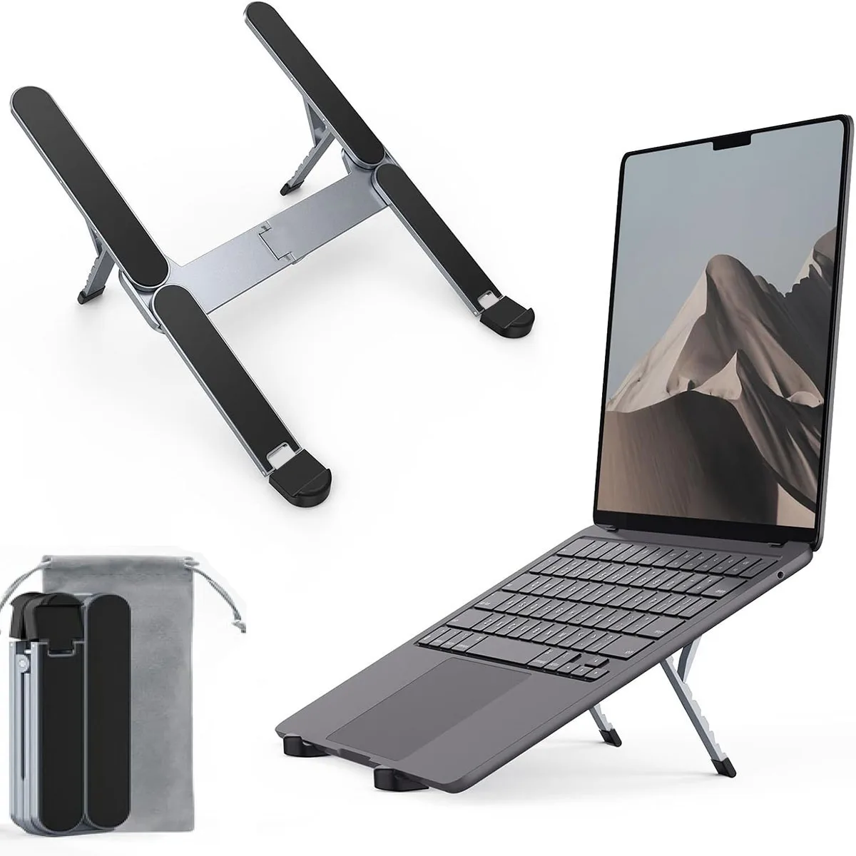 [Ultra Kompakt] Masa için İki Katlanabilir ve Taşınabilir Alüminyum Dizüstü Bilgisayar Standı, İş Seyahatleri için Hafif Tablet Standı