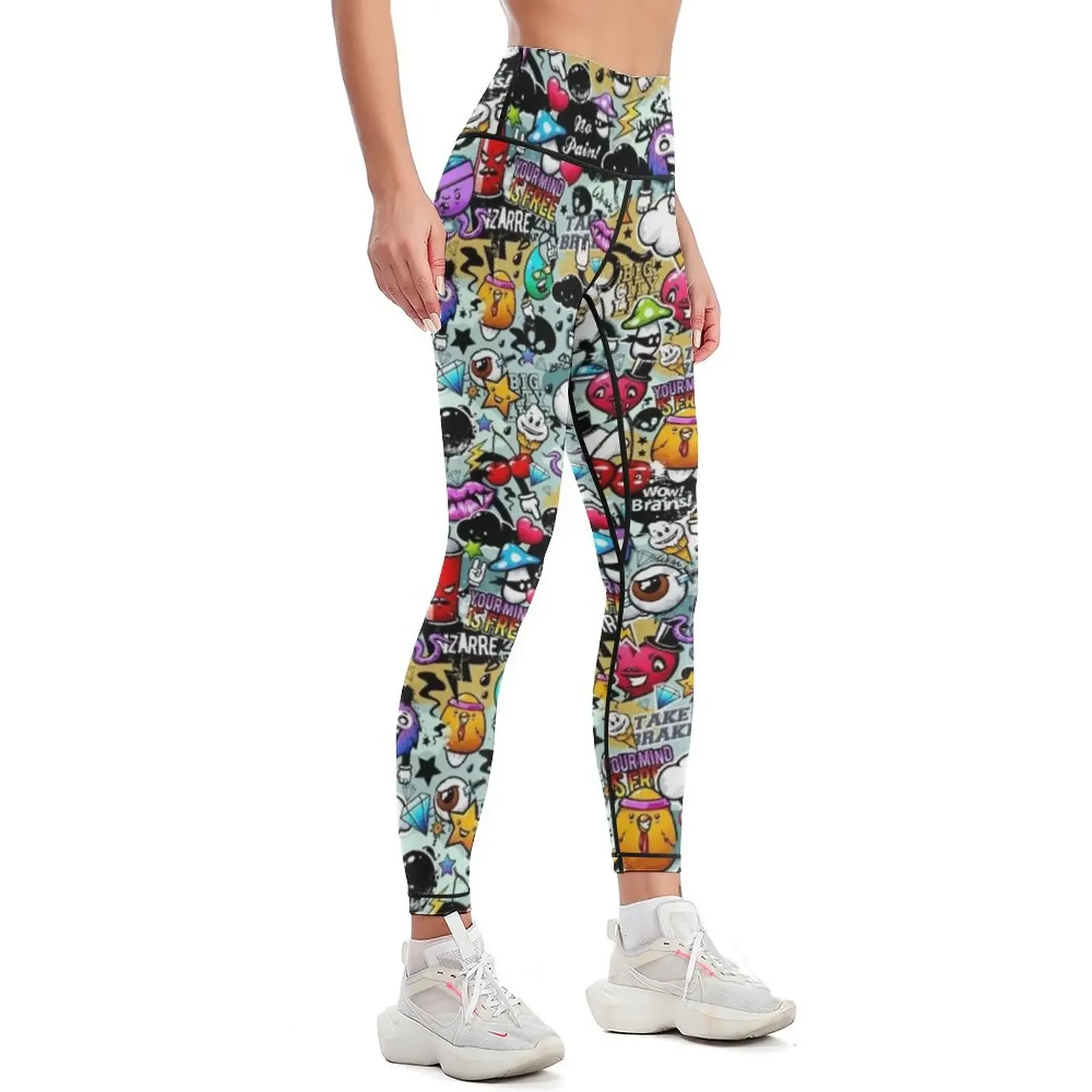 Pop Art Graffiti Funny Comics Faces Leggings sport pants Tight fitting woman Sports pants woman Womens Leggings