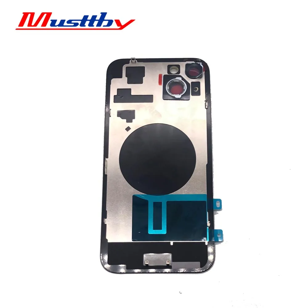 Musttby 2pc For iPhone 15 pro max 15pro 14pro Back Glass Assembly+ Metal Frame Camera Lens Shield Rear Battey Door Replacement