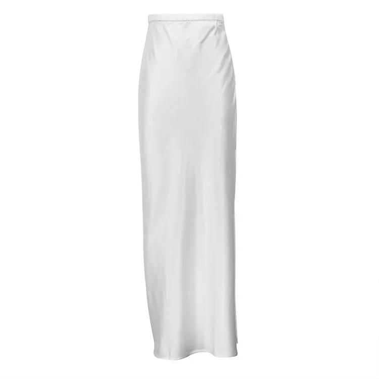 White Satin High Waist Long Skirt For Women Zipper Side Split Slim Elegant Party Maxi Skirt Y2k Outfit Female Long Skirt