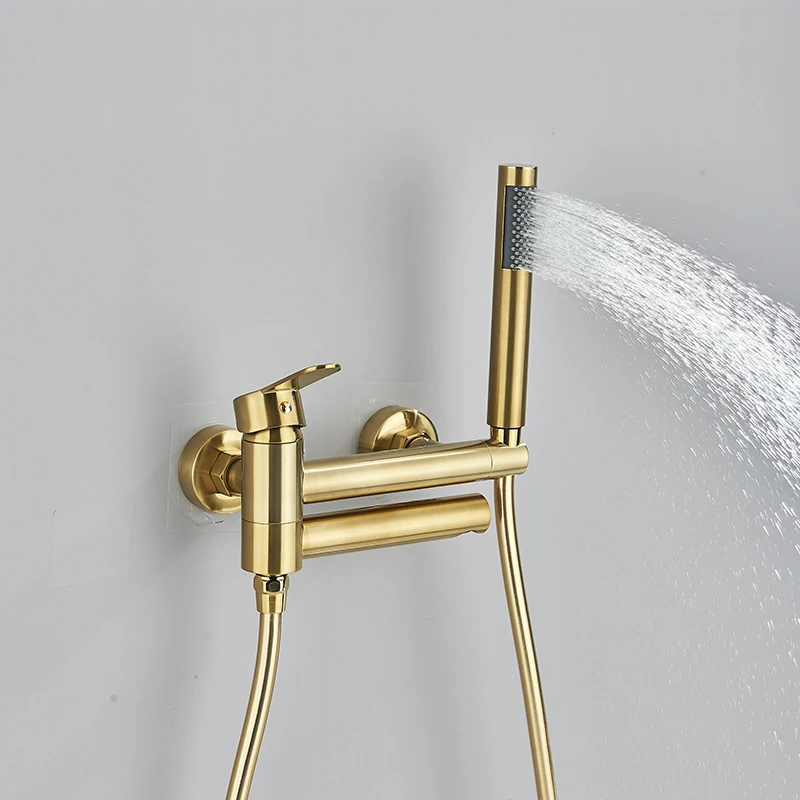 Bathtub Collapsed Faucet Rotation Spout with Handshower 2 Function Wall Mount Cold Hot Water Mixer Bathroom Shower System 4