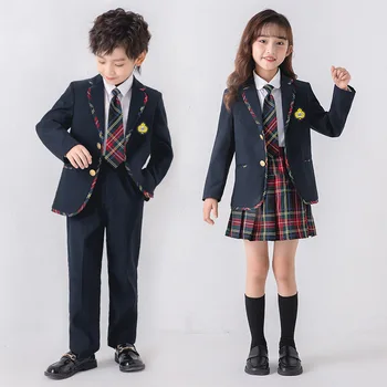 Uniforme scolastica per ragazzi Giacca per ragazze Gonna scozzese Abiti per bambini Abiti di classe britannica Abito formale per bambini Set di vestiti per studenti per bambini