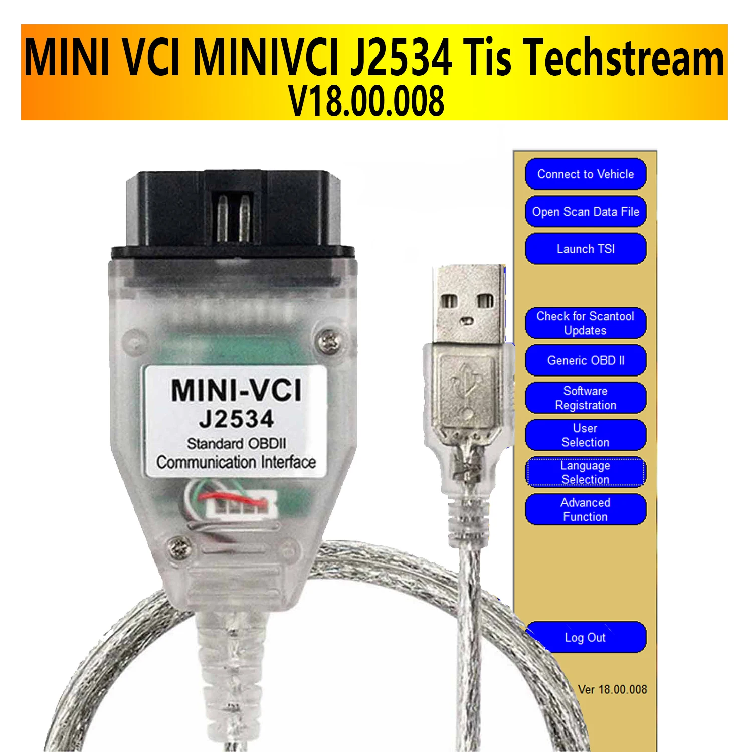 

MINI VCI MINIVCI J2534 Tis Techstream Software V18.00.008 For Toyota OBD2 Diagnostic Cable With Software Link Till Year 2022