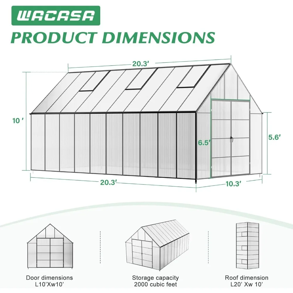 Upgraded Heavy Duty Aluminum Walk-in Greenhouse with Quick Setup Structure, Greenhouses 4