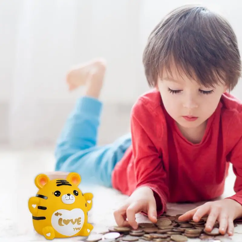 Kids Banks For Real Money Drop-proof Cute PVC Tiger Money Bank Large Capacity Toddler Financial Management Toy Cartoon Animal