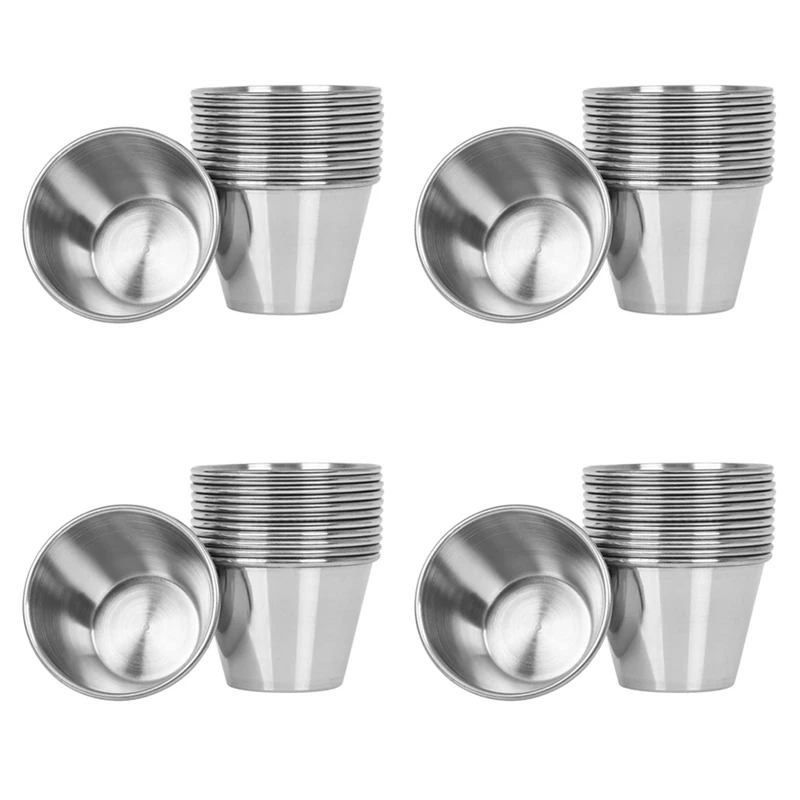 

Pack Of 48 - Premium Brushed Stainless Steel Condiment Sauce Cups Spices Pots Liquid Dips Bowls - 2.5Oz 70Ml-ABUX