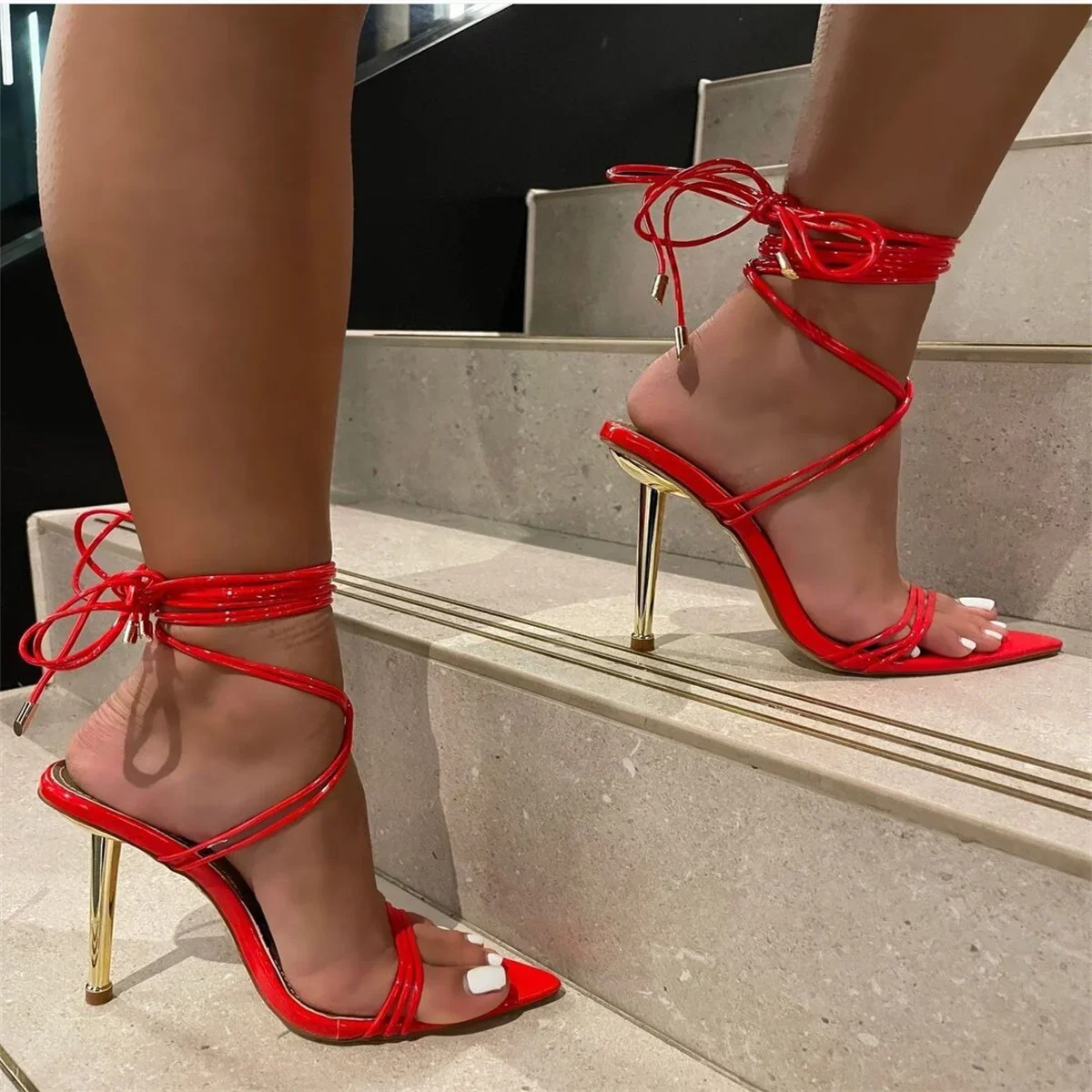 RED LACE UP HEELS